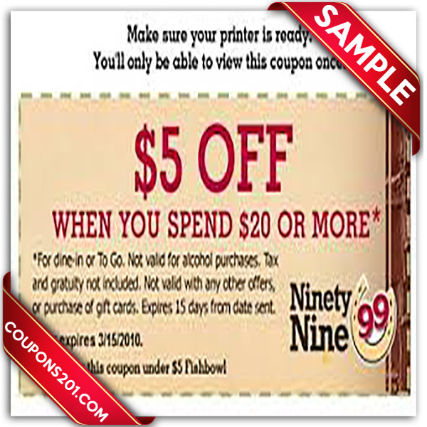 99 Restaurants Printable Coupon December 2016