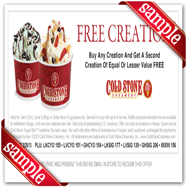 Cold Stone Creamery Free Printable Coupons