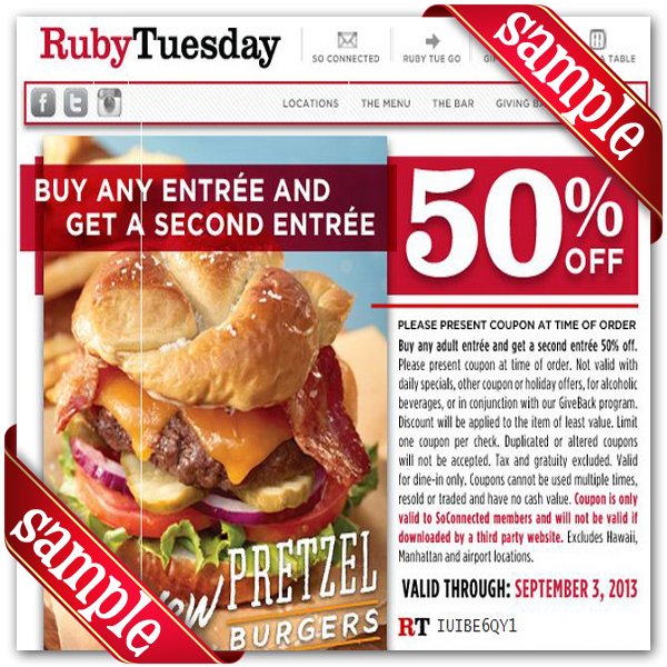 Ruby Tuesdays Printable Coupon December 2016