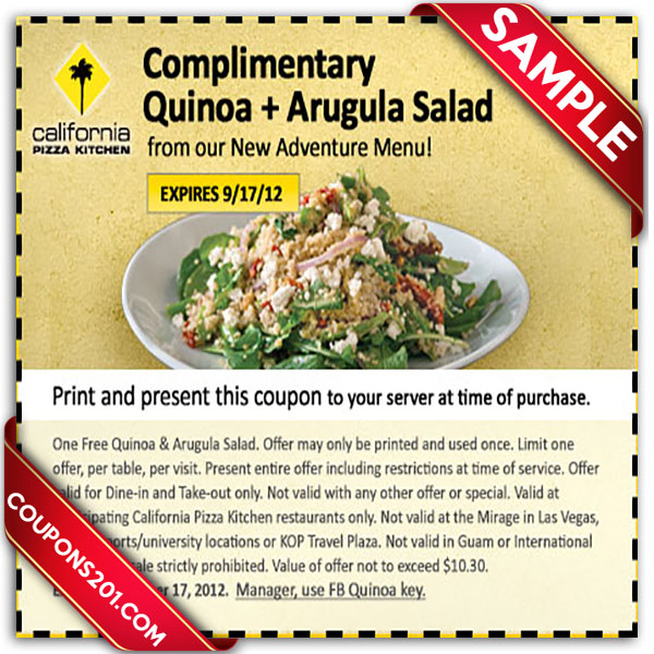 California Pizza Kitchen Free Printable Coupons