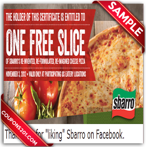 free coupons Sbarro